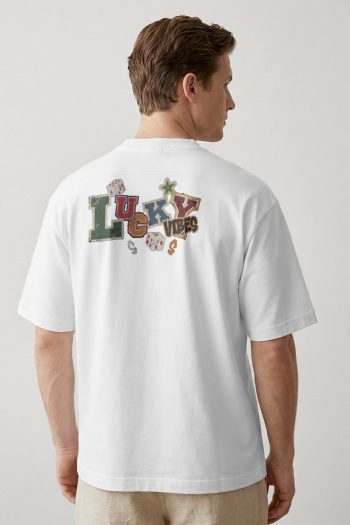 Oversized T-Shirt σε Λευκό Χρώμα με σχέδιο, Lucky Vibes