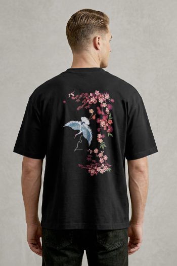 Oversized T-Shirt σε Μαύρο Χρώμα με σχέδιο, Diving Crane