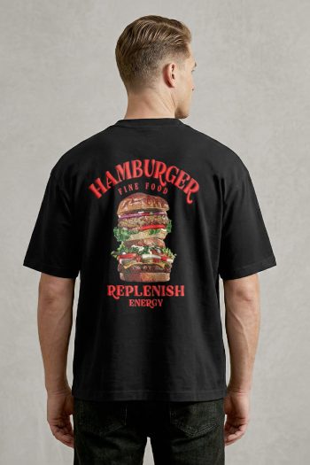 Oversized T-Shirt σε Μαύρο Χρώμα με σχέδιο, Hamburger Energy