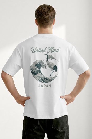 Oversized T-Shirt σε Λευκό Χρώμα με σχέδιο, UK Crane Wave