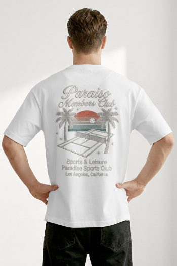 Oversized T-Shirt σε Λευκό Χρώμα με σχέδιο, Paraiso Members Club
