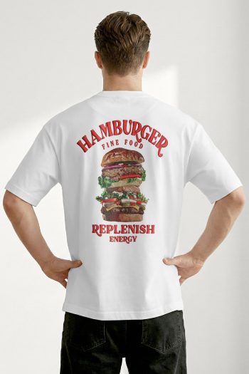 Oversized T-Shirt σε Λευκό Χρώμα με σχέδιο, Hamburger Energy