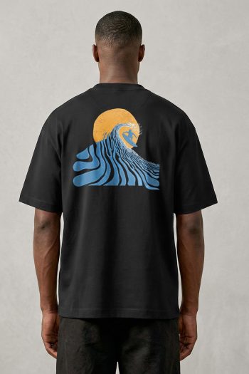 Oversized T-Shirt σε Μαύρο Χρώμα με σχέδιο, Surf Wave