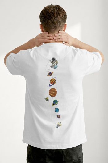 Oversized T-Shirt σε Λευκό Χρώμα με σχέδιο, Planet Drop
