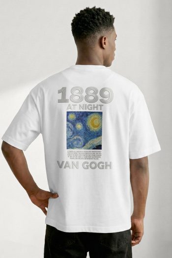 Oversized T-Shirt σε Λευκό Χρώμα με σχέδιο, Van Night Frame