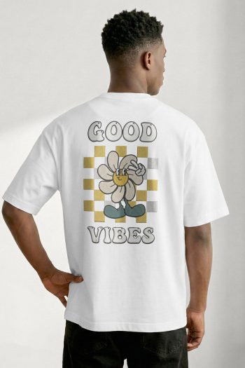 Oversized T-Shirt σε Λευκό Χρώμα με σχέδιο, Good Vibes Always