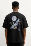 Oversized T-Shirt σε Μαύρο Χρώμα με σχέδιο, Wild Crane Moon