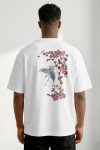 Oversized T-Shirt σε Λευκό Χρώμα με σχέδιο, Diving Crane