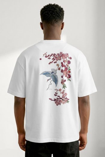 Oversized T-Shirt σε Λευκό Χρώμα με σχέδιο, Diving Crane
