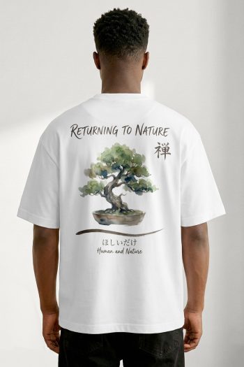 Oversized T-Shirt σε Λευκό Χρώμα με σχέδιο, Returning To Nature