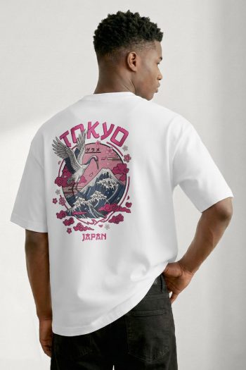Oversized T-Shirt σε Λευκό Χρώμα με σχέδιο, Tokyo Pink