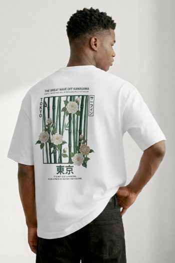Oversized T-Shirt σε Λευκό Χρώμα με σχέδιο, Kanagawa Tokyo
