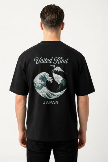 Oversized T-Shirt σε Μαύρο Χρώμα με σχέδιο, UK Crane Wave