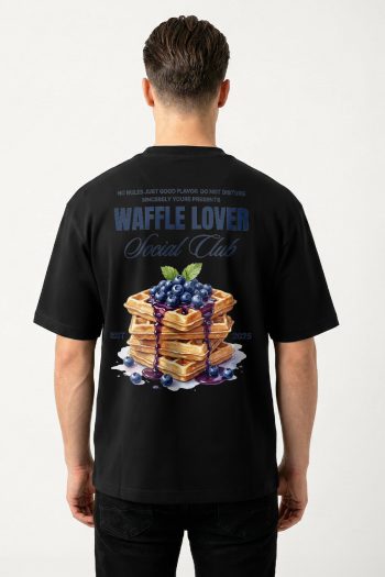 Oversized T-Shirt σε Μαύρο Χρώμα με σχέδιο, Waffle Lover