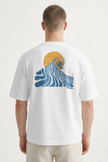 Oversized T-Shirt σε Λευκό Χρώμα με σχέδιο, Surf Wave