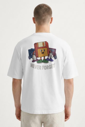 Oversized T-Shirt σε Λευκό Χρώμα με σχέδιο, Hard Drive Memories