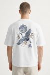 Oversized T-Shirt σε Λευκό Χρώμα με σχέδιο, Wild Crane Moon