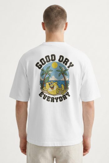 Oversized T-Shirt σε Λευκό Χρώμα με σχέδιο, Good Day Everyday