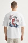 Oversized T-Shirt σε Λευκό Χρώμα με σχέδιο, Japan Koi Wave
