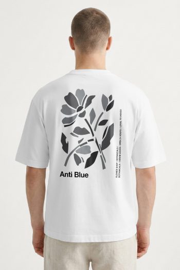 Oversized T-Shirt σε Λευκό Χρώμα με σχέδιο, Anti Blue