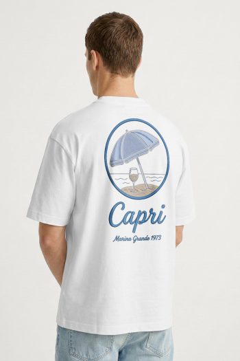 Oversized T-Shirt σε Λευκό Χρώμα με σχέδιο, Capri Umbrella