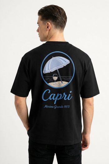 Oversized T-Shirt σε Μαύρο Χρώμα με σχέδιο, Capri Umbrella