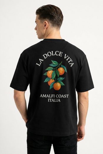 Oversized T-Shirt σε Μαύρο Χρώμα με σχέδιο, La Dolce Vita Amalfi