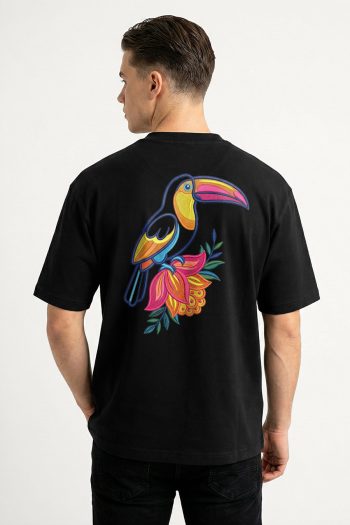 Oversized T-Shirt σε Μαύρο Χρώμα με σχέδιο, Toucan Back