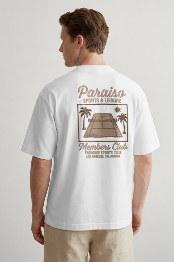 Oversized T-Shirt σε Λευκό Χρώμα με σχέδιο, Paraiso