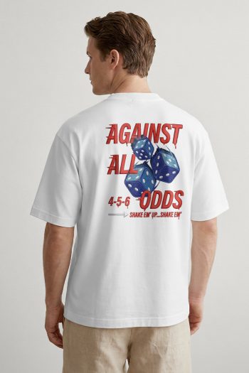 Oversized T-Shirt σε Λευκό Χρώμα με σχέδιο, Against All Odds 456