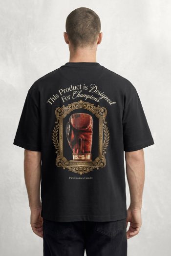 Oversized T-Shirt σε Μαύρο Χρώμα με σχέδιο, Built for Champions