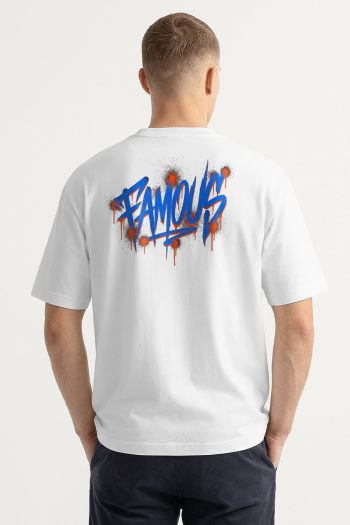 Oversized T-Shirt σε Λευκό Χρώμα με σχέδιο, Famous Blue