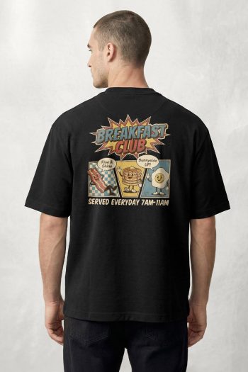 Oversized T-Shirt σε Μαύρο Χρώμα με σχέδιο, Breakfast Club