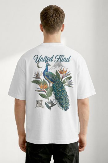 Oversized T-Shirt σε Λευκό Χρώμα με σχέδιο, UK Peacock