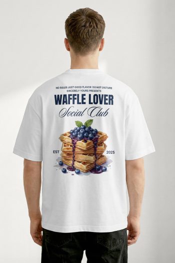 Oversized T-Shirt σε Λευκό Χρώμα με σχέδιο, Waffle Lover
