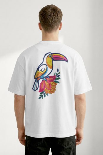 Oversized T-Shirt σε Λευκό Χρώμα με σχέδιο, Toucan Back