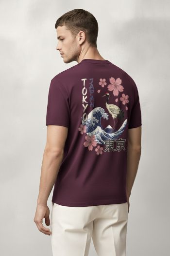 Tokyo Sakura Crane, T-Shirt σε Μπορντώ Χρώμα
