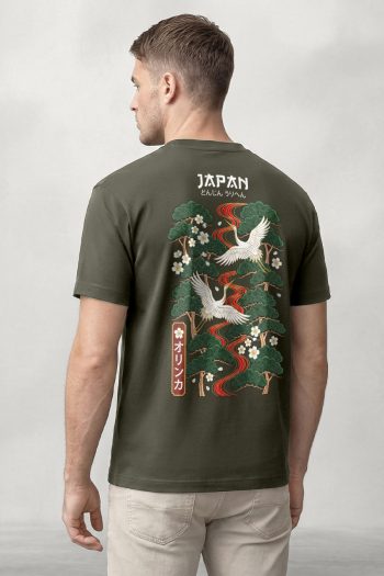 Japan Crane, T-Shirt σε Χακί Χρώμα