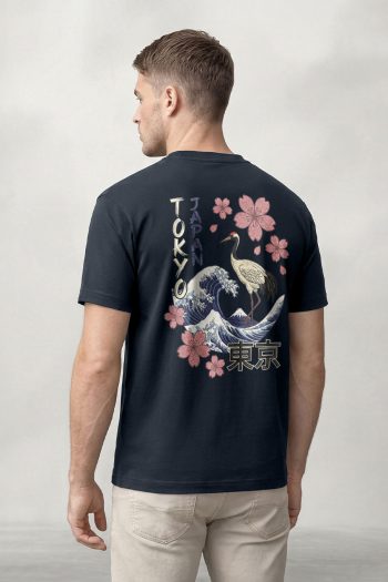 Tokyo Sakura Crane, T-Shirt σε Μπλε Χρώμα