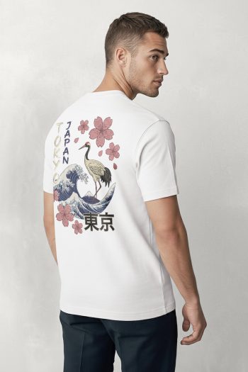 Tokyo Sakura Crane, T-Shirt σε Λευκό Χρώμα