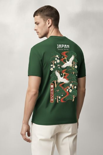 Japan Crane, T-Shirt σε Πράσινο Χρώμα
