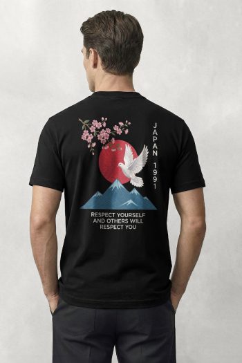 Japan Sakura Dove, T-Shirt σε Μαύρο Χρώμα
