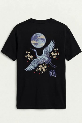 Wild Crane Moon, T-Shirt σε Μαύρο Χρώμα