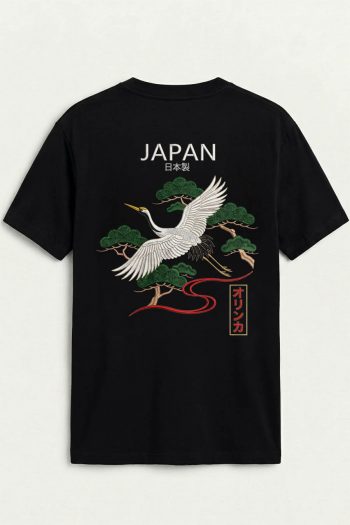 Wild Crane, T-Shirt σε Μαύρο Χρώμα