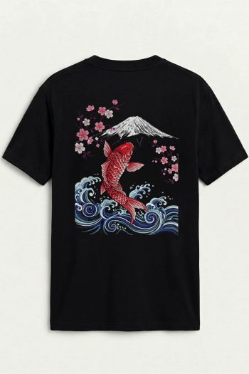 Japan Koi Wave, T-Shirt σε Μαύρο Χρώμα
