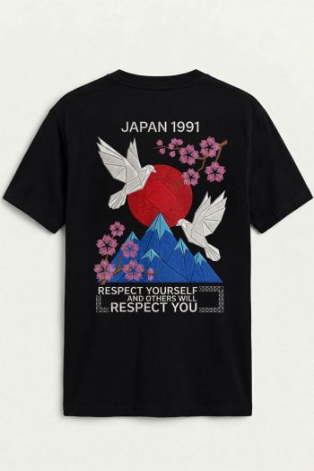 Japan Dove Geometric, T-Shirt σε Μαύρο Χρώμα