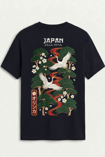 Japan Crane, T-Shirt σε Μπλε Χρώμα