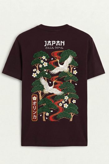 Japan Crane, T-Shirt σε Μπορντώ Χρώμα
