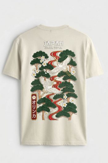 Japan Crane, T-Shirt σε Εκρού Χρώμα
