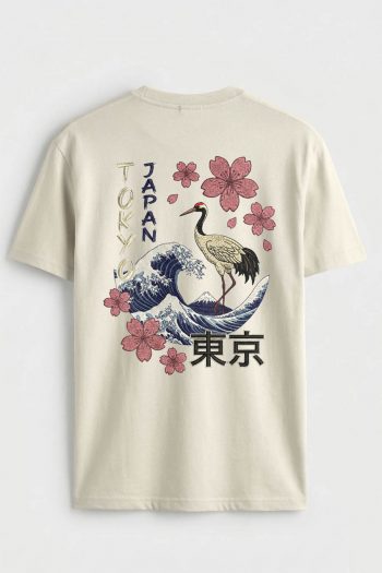 Tokyo Sakura Crane, T-Shirt σε Εκρού Χρώμα